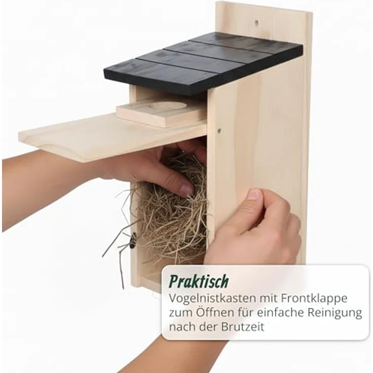 Relaxdays Nistkasten für Spatzen & Meisen, Kiefernholz mit 35 mm Einflugloch, wetterbeständig, mit Reinigungsfunktion, Naturfarben – Bild 5