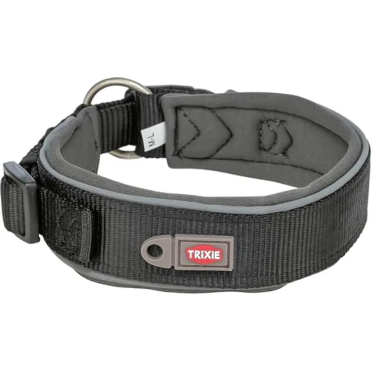 Trixie Premium Halsband L-XL, verstellbar für Hunde mit Halsumfang 53–62 cm, neoprengepolstert, schwarz, reißfestes Gurtband