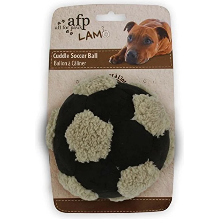 All for Paws Kuschelfussball, Plüschspielzeug für Hunde aus Wildlederimitat und Lammplüsch, mit Quietscher und verknotetem Seil – Bild 2