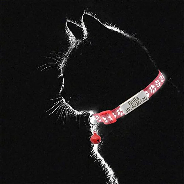 Senristar Personalisierte 2 Pack Reflektierende Katzenhalsbänder, mit Edelstahl-Namensschild und Glocke, verstellbar 8-11 Zoll, schwarz und silber – Bild 4