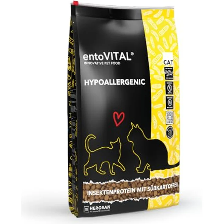 entoVITAL CAT Hypoallergenic, Trockenfutter mit Insekten, Süßkartoffel & Erbsen, 3,5 kg, bei Allergien & Unverträglichkeiten – Bild 1