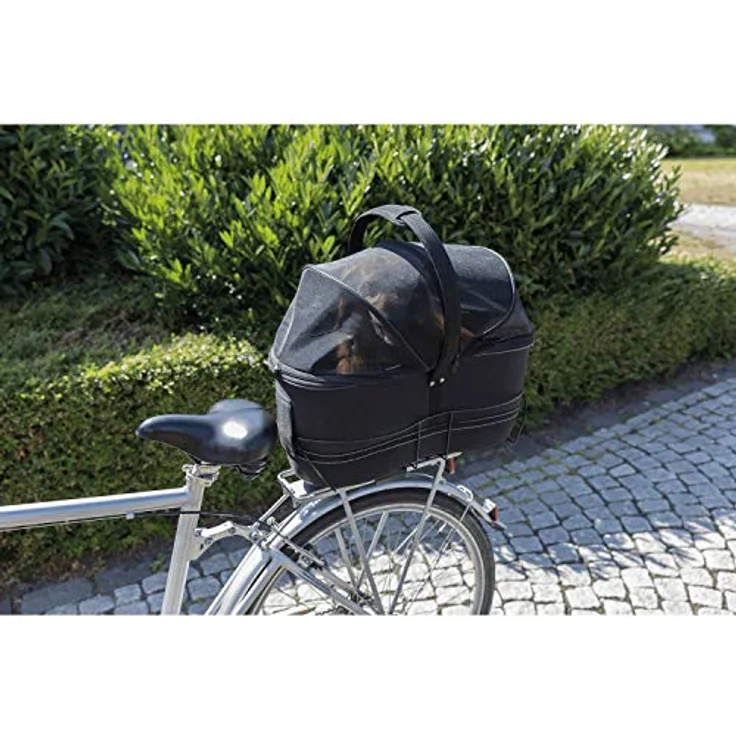 Trixie Fahrradkorb Long für Gepäckträger, Hunde-Transportbox mit Netz-Abdeckung, schwarz – Bild 5