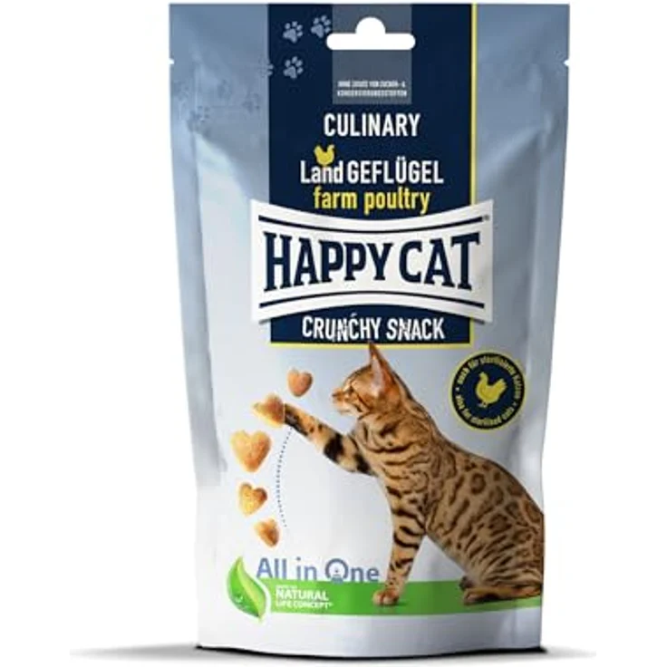 Happy Cat Culinary Crunchy Snack Land-Geflügel, Katzenleckerlies mit Huhn und Karotten, 70 g, ohne Zuckerzusatz und Konservierungsstoffe – Bild 1