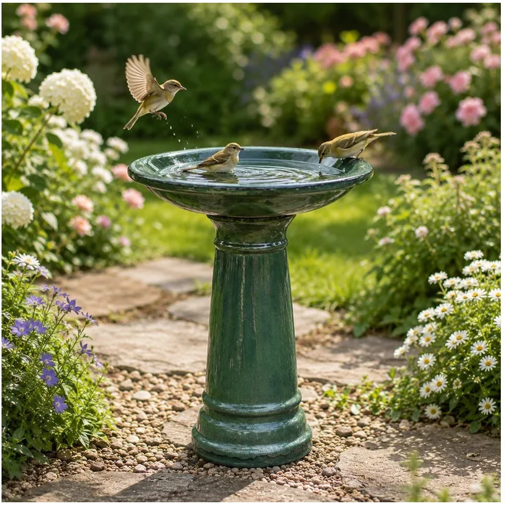 LVHOM Vogeltränke, Halbhandgefertigtes Keramik Vogelbad in glänzendem Antik, Ø 31.5cm, wetterfest und frostbeständig, ideales Wassergefäß für Deko im Garten, Terrasse und Balkon.