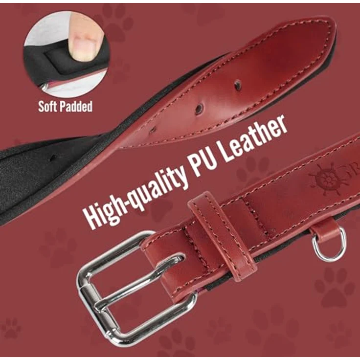 Grand Line Leder Hundehalsband, Verstellbares, Weich Gepolstertes & Breites Halsband für Kleine, Mittlere, Große Hunde, Rot, XS – Bild 4