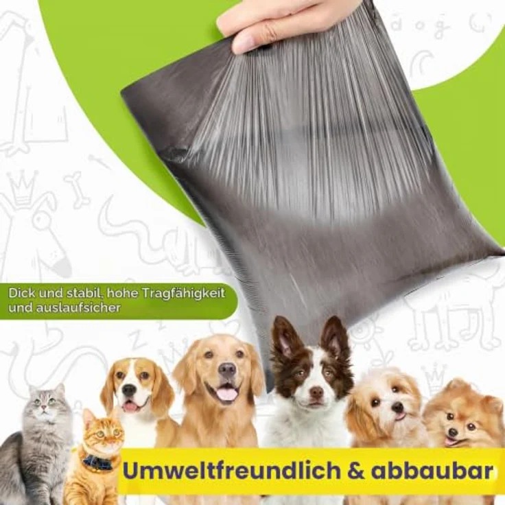 AiQInu Hundekotbeutel 225 Stück, Tragbare, Unparfümierte Kotbeutel Rollen, Schwarz, 22 x 30 cm (15 Rollen, 15 pro Rolle) – Bild 3
