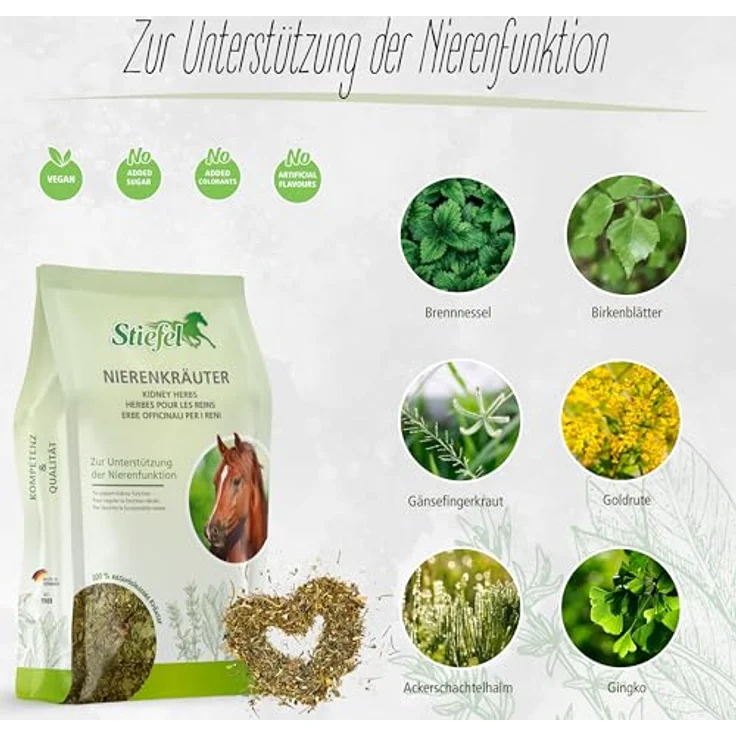 Stiefel Nierenkräuter für Pferde, 100% naturbelassene Kräutermischung zur Unterstützung der Nierenfunktion & des Stoffwechsels, 1kg – Bild 2