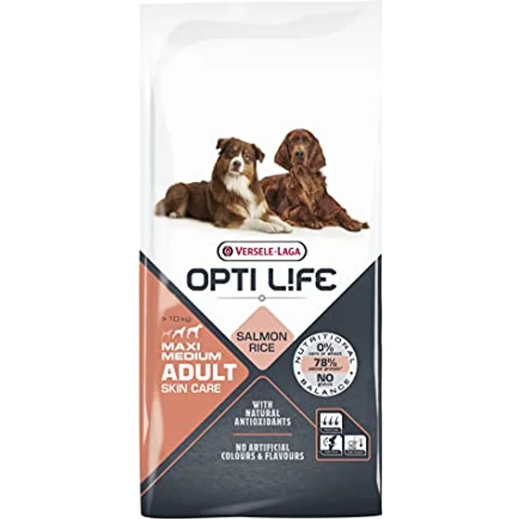 VERSELE-LAGA Opti Life Adult Skin Care Medium & Maxi, Hypoallergenes Trockenfutter für große und mittelgroße Hunde, 12,5 kg, für gesundes Fell und starke Gelenke