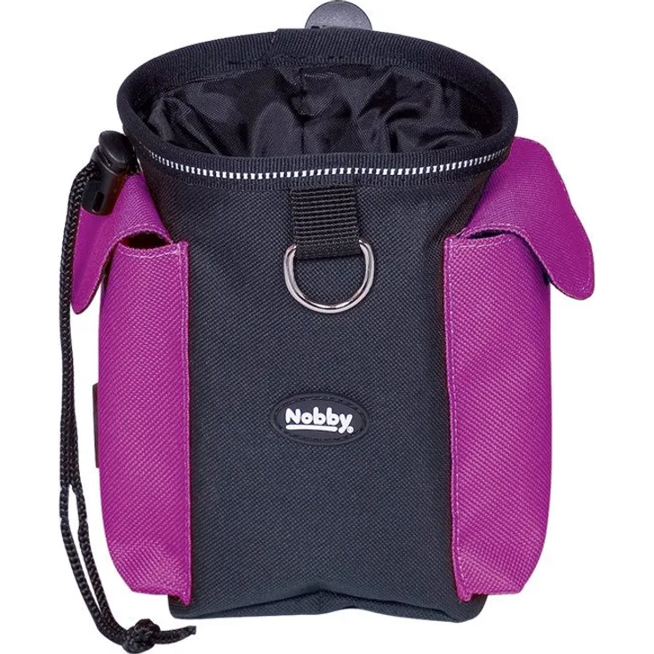 Nobby Leckerlibeutel 2 in 1, Snacktasche mit Kotbeutelspender, robustes Nylon, himbeere, Ø 11 x 16 cm, mit Reflektorstreifen und Befestigungsring