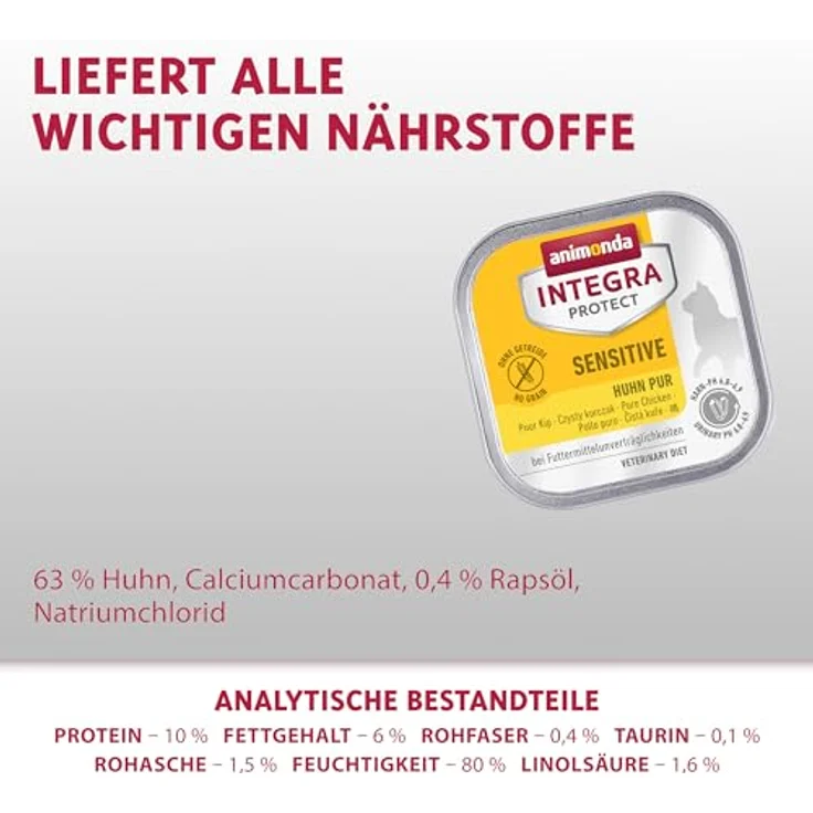 Animonda INTEGRA PROTECT Sensitive Huhn Pur, Katzen Diätfutter für allergische Katzen, 16 x 100 g, ohne Getreide, mono-Protein – Bild 3