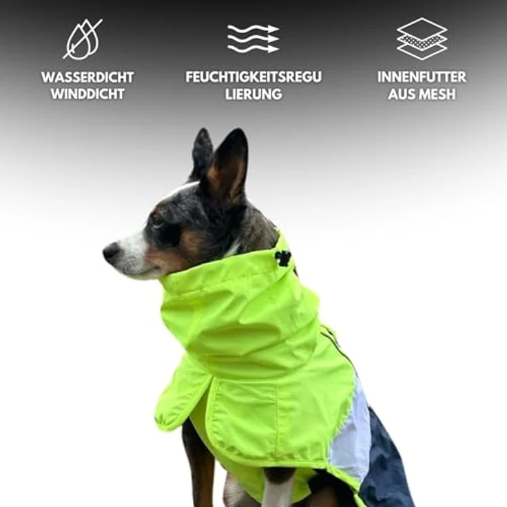 Spark Paws Hunderegenmantel, wasserdicht und winddicht, reflektierend, atmungsaktiv, vollständiger Körperschutz für Hunde, Neon White Navy Blue, M – Bild 4