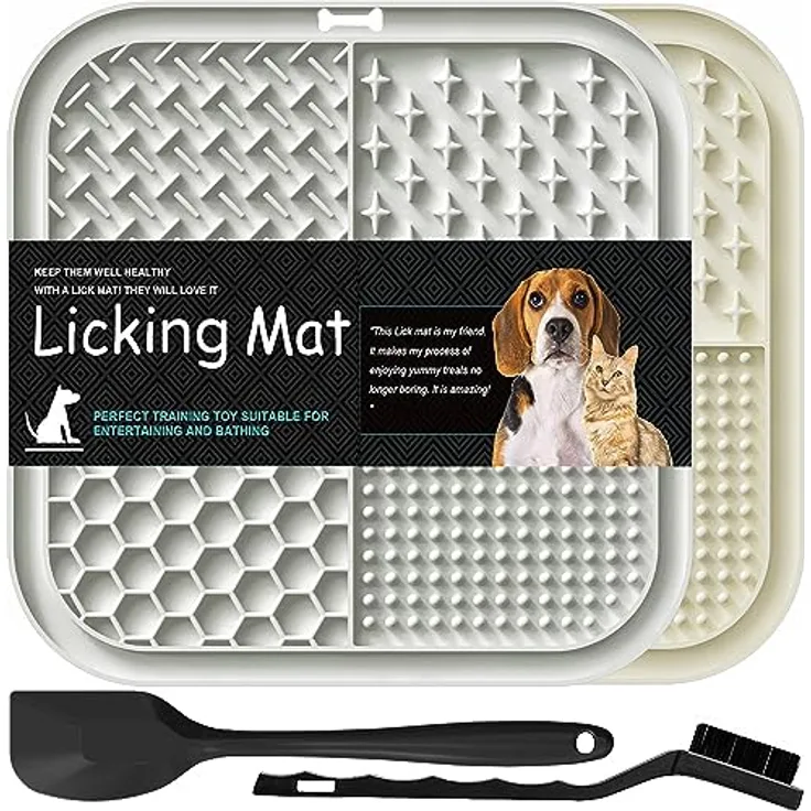 Lesipee Leckmatte Hund, 2 Stück, BPA-freie Schleckmatte mit Silikonspatel und Bürste, Futtermatte für Joghurt und Erdnussbutter, Hundespielzeug zur Stressreduktion und Fellpflege