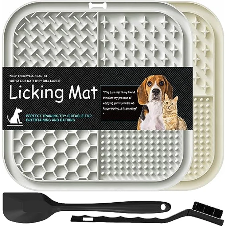 Lesipee Leckmatte Hund, 2 Stück, BPA-freie Schleckmatte mit Silikonspatel und Bürste, Futtermatte für Joghurt und Erdnussbutter, Hundespielzeug zur Stressreduktion und Fellpflege – Bild 1