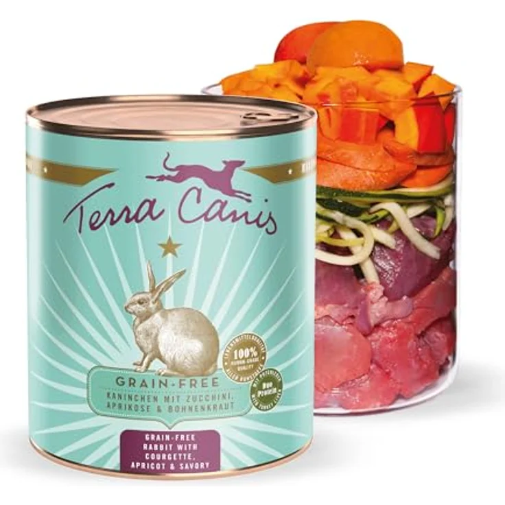 Terra Canis Kaninchen, Zucchini, Aprikose & Borretsch - Getreidefreies Nassfutter, 800g I Allergikerfreundliches Premium Hundefutter in 100% Lebensmittelqualität – Bild 1