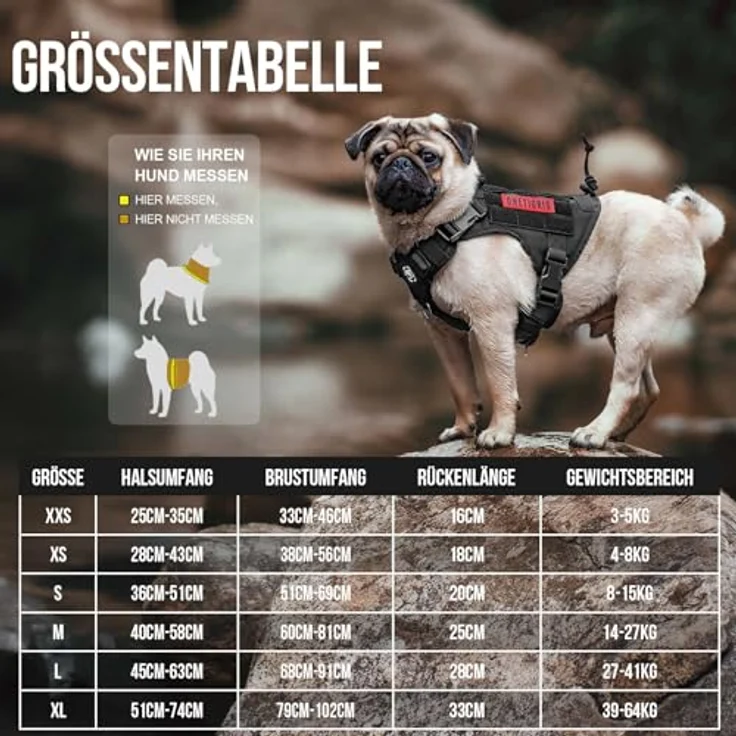 OneTigris Hundegeschirr, FIRE Watcher Taktische Hundeweste aus 1000D Nylon, verstellbar mit 1 Griff und 2 D-Ringen, Größe M, Schwarz – Bild 2