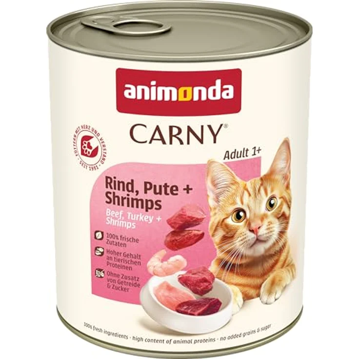 animonda Carny Katzen Nassfutter Rind + Pute + Shrimps, getreidefreies Katzenfutter ohne Zucker, 6 x 800g mit frischen fleischigen Zutaten – Bild 1