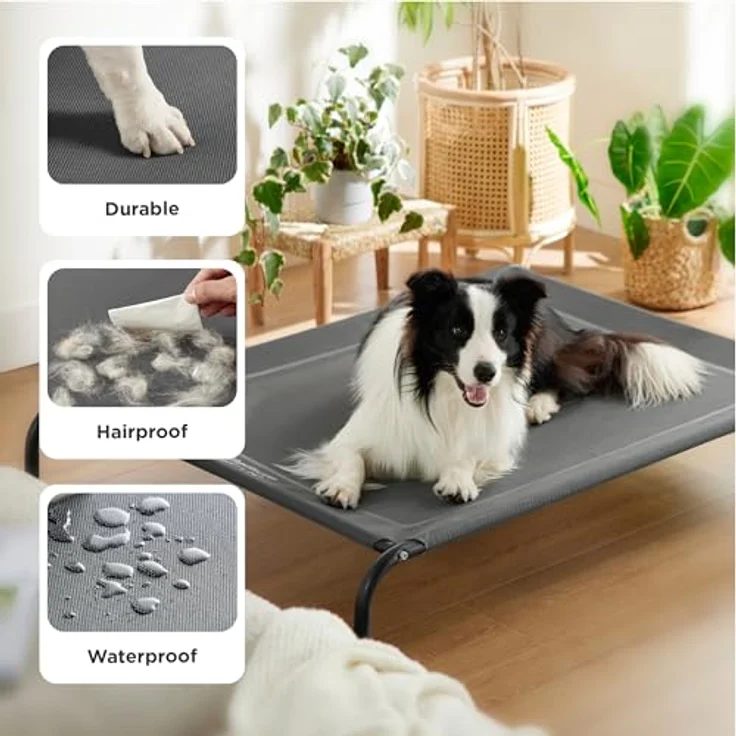 BEDSURE Hundeliege Outdoor, erhöhtes Hundebett für große Hunde, grau, L 124x80 cm, 20 cm hoch, ideal für Camping und Garten – Bild 4