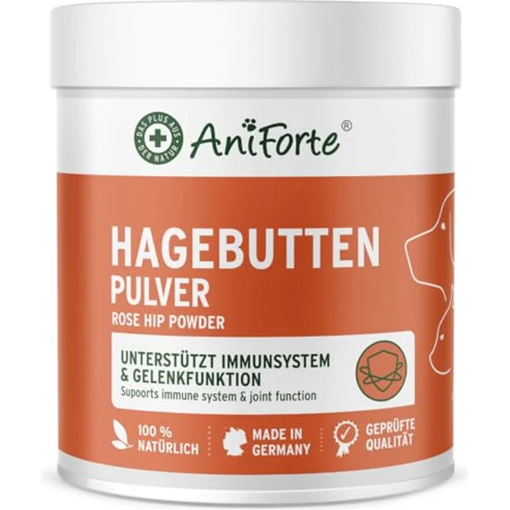 AniForte Hagebuttenpulver 500 g, 100% natürliche Ergänzung für Hunde und Katzen zur Unterstützung von Gelenkfunktion und Immunsystem – Bild 1