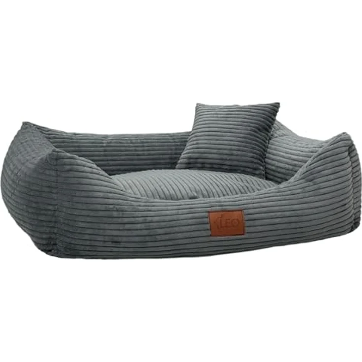 Leo4dog Hundebett Cord, Waschbarer Bezug, Dunkelgrau, für kleine bis große Hunde, L 100x80 cm, Anti-Rutsch-Unterseite, Hohe Haltbarkeit – Bild 1