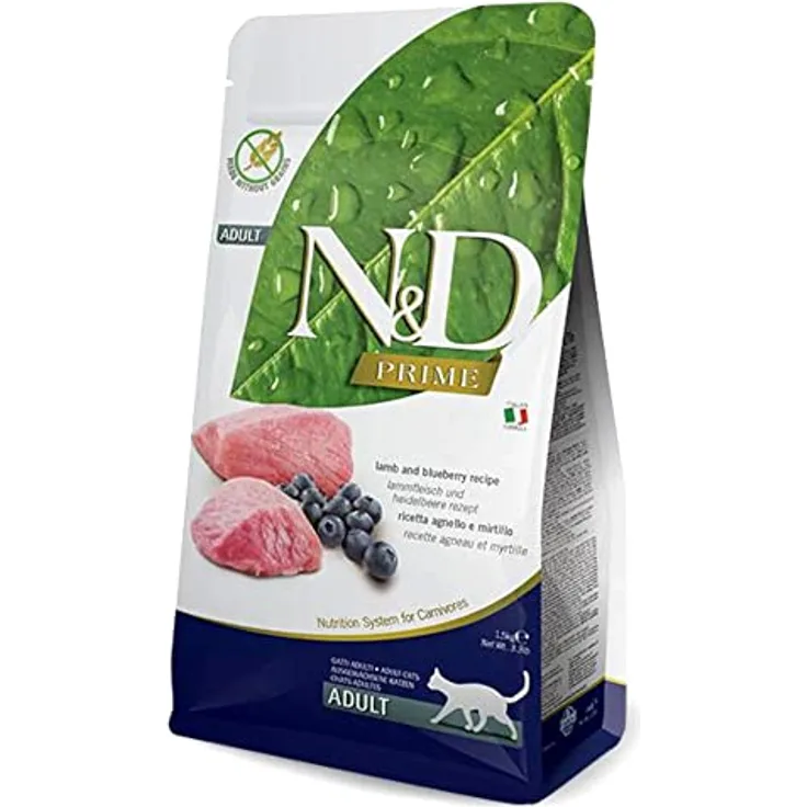 Farmina N&D Prime Adult Pellets Katzenfutter, Trockenfutter mit Lamm und Heidelbeere, reich an Vitaminen und Antioxidantien, 10 kg