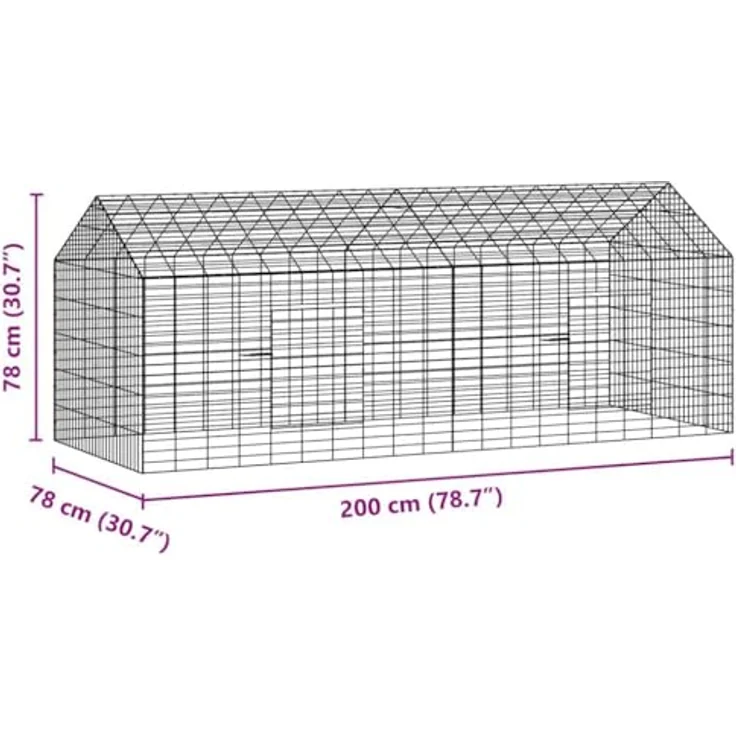 vidaXL Hasenkäfig Silber 400 x 78 x 78 cm, Verzinkter Stahl, wetterfest, modernes Design, ideal für Garten und Terrasse, effiziente Raumnutzung – Bild 3