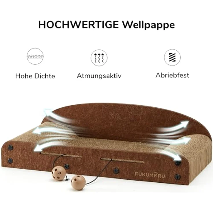 FUKUMARU 53.3 cm Katzenkratzer Karton, Langlebiges Kratzbett mit Glockenball Spielzeug, Recycelbare Katzenkratzpads für Indoor Katzen – Bild 3