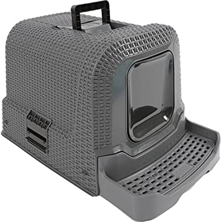 Dehner Katzentoilette Premium Katzentoilette Jolie mit Aktivkohlefilter, Rattanoptik, abnehmbarer Haube, Streu-Abstreifgitter