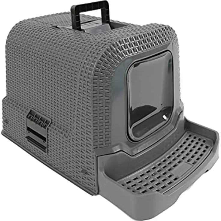 Dehner Katzentoilette Premium Katzentoilette Jolie mit Aktivkohlefilter, Rattanoptik, abnehmbarer Haube, Streu-Abstreifgitter – Bild 1