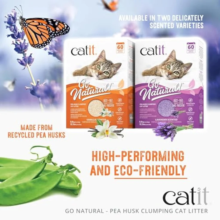 Catit Go Natural!, klumpende Erbsenhülsen-Katzenstreu mit Lavendelduft, 2 x 2.8 kg (5.6 kg), staubfrei und geruchsabsorbierend – Bild 3