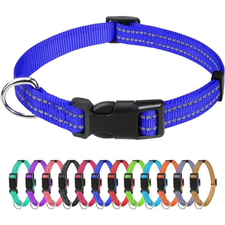 TagME Nylon Hundehalsband, Verstellbares Reflektierendes Halsband mit Sicherheitsschnalle für Welpen, Dunkelblau, 1.0 cm Breite – Bild 1