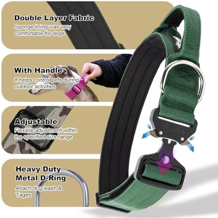 TSPRO Premium Taktisches Hundehalsband mit Griff, Dickes Verstellbares Halsband aus strapazierfähigem Nylon, Schnellverschluss Metall, Schwarz, Größe L für Mittelgroße bis Große Hunde – Bild 4