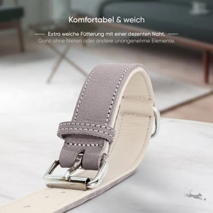 FREUDENTIER® Hundehalsband Model “Amstelpark”, aus gefüttertem Vollnarbenleder, grau-braun, für Halsumfang 27.5-38cm – Bild 4