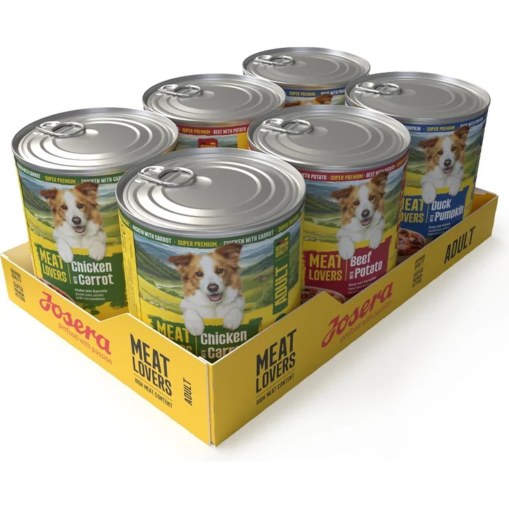 Josera Meat Lovers Adult Menu Multipack, Hunde-Nassfutter mit glutenfreier Rezeptur und hohem Fleischanteil, 6x800 g