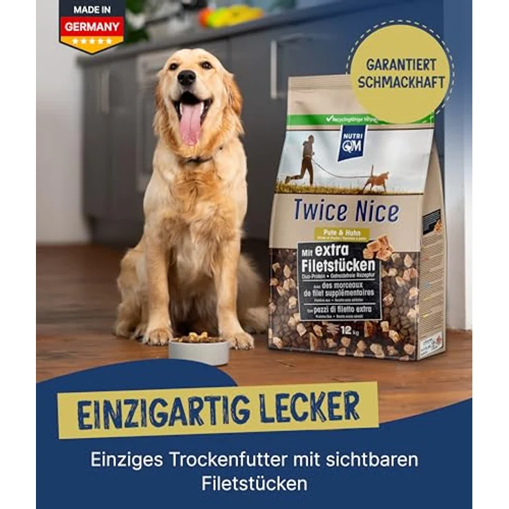NutriQM® Twice Nice Adult Pute & Huhn 4 kg – Getreidefreies Trockenfutter für Hunde – Duo-Protein, leicht verdaulich, mit Filetstücken und Superfoods – Made in Germany – Bild 2