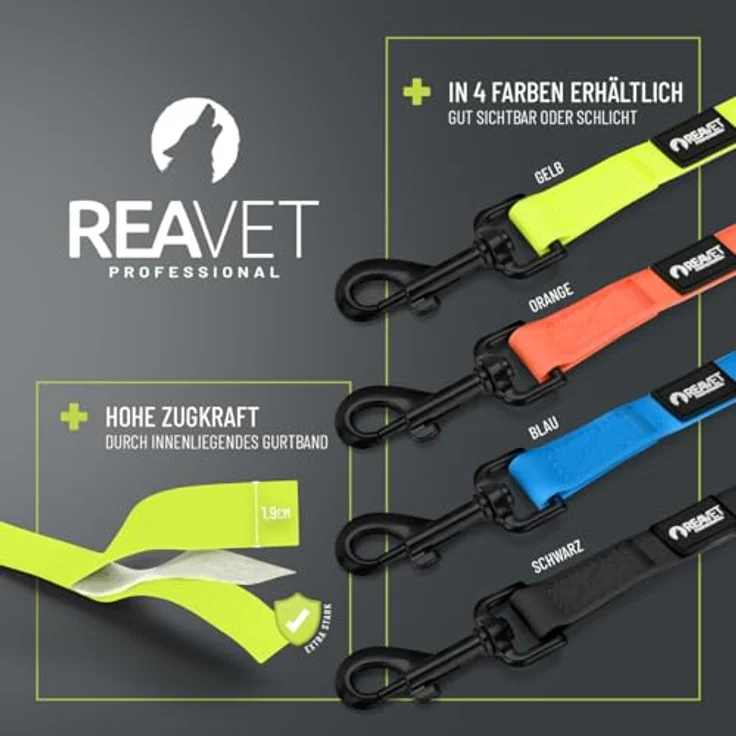 ReaVET Schleppleine für Hunde 10 Meter, Neon Gelb I Robuste, wasserfeste Trainingsleine mit Griff für große & kleine Hunde – Bild 4