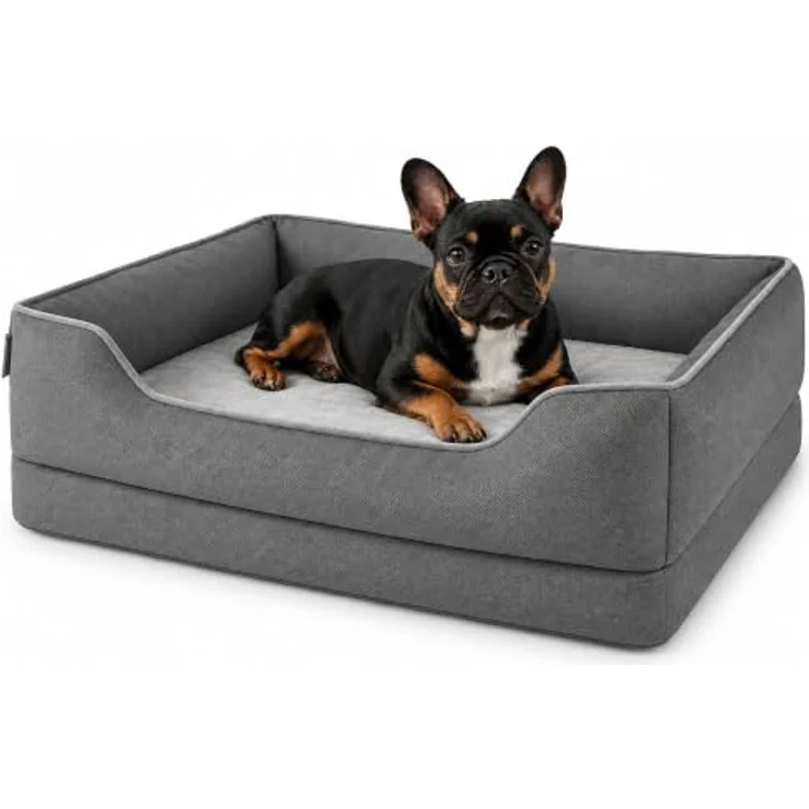 Zedelmaier Orthopädisches Hundebett M 76×56cm, extra dicke Schaumstoffmatratze, Dunkelgrau, wasserdichte Schutzschicht, abnehmbarer Bezug – Bild 1
