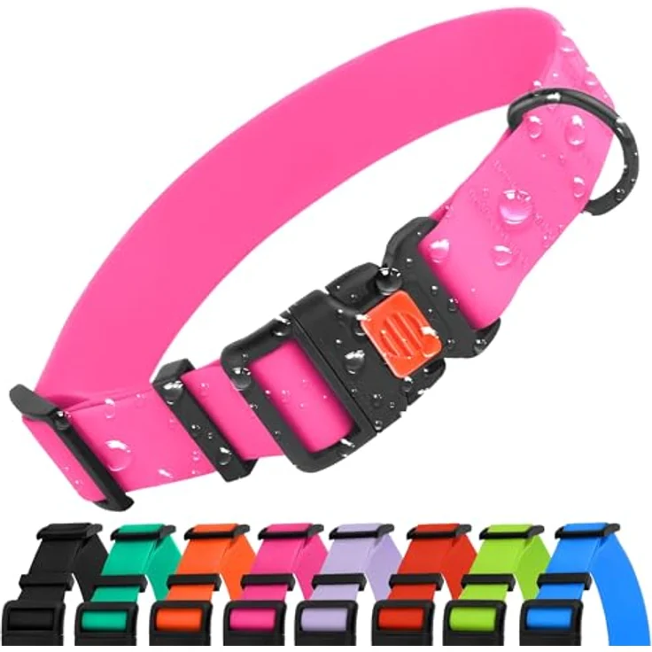 CollarDirect Wasserdichtes Hundehalsband, Verstellbar aus Silikon & Kunststoff, Geruchsresistent, Sicherheitsverschluss, Rosa, Größe S (25-33 cm) – Bild 1