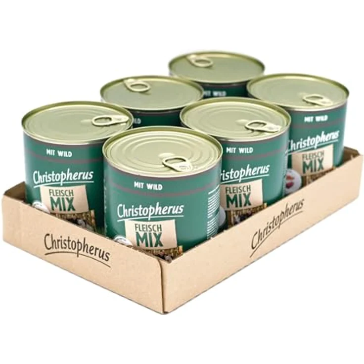 Christopherus Fleischmix, Nassfutter für Erwachsene Hunde mit Wild und hochqualitativem Fleisch, 6 x 800 g – Bild 1