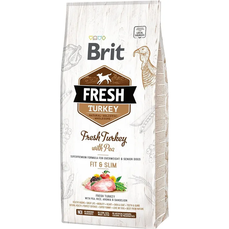 Brit Fresh Dog - Overweight und Senior Dogs - Trockenfutter mit Truthahn, Fit und Slim, 12kg
