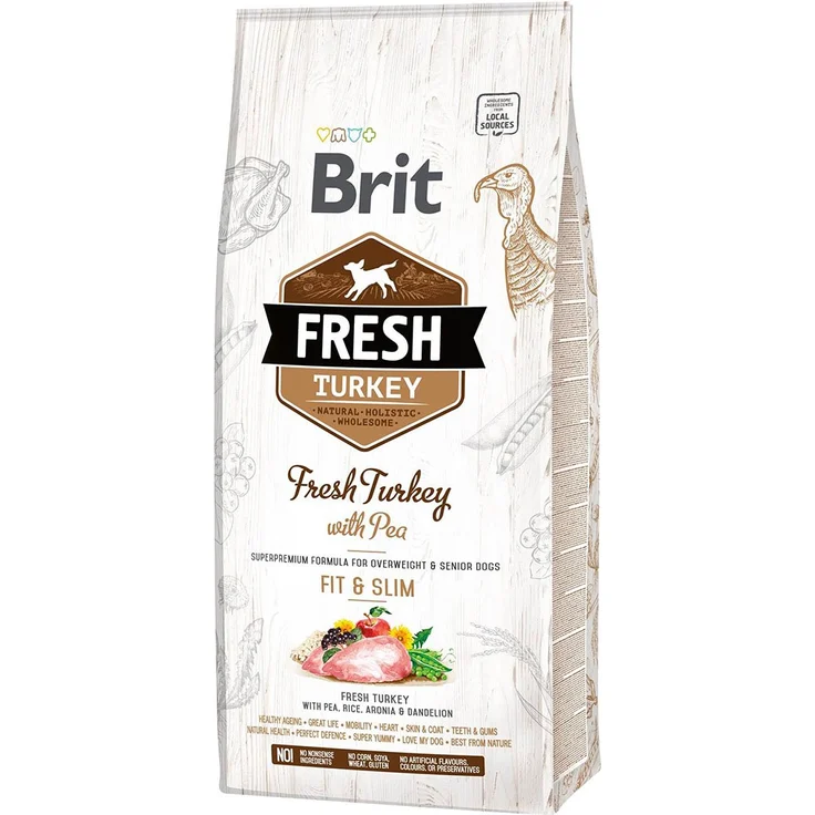 Brit Fresh Dog - Overweight und Senior Dogs - Trockenfutter mit Truthahn, Fit und Slim, 12kg