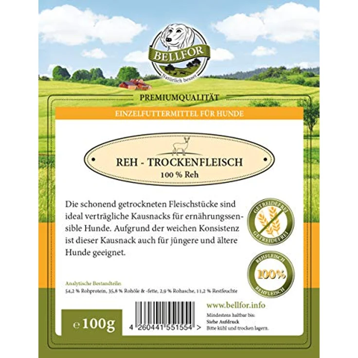 Bellfor Hundesnack Gesunder REH Trockenfleisch, ohne Zusätze und Geschmacksverstärker, 100 g – Bild 3