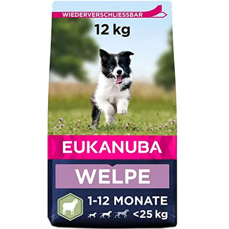 Eukanuba Welpenfutter mit Lamm & Reis, Trockenfutter für kleine und mittelgroße Rassen, 12 kg - Hochwertige Rezeptur für gesunde Verdauung und kognitive Entwicklung
