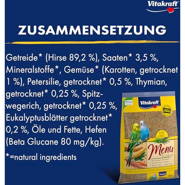 Vitakraft Menü 10kg, Hauptfutter für Sittiche mit Vitaminen, Immun Aktiv Komplex und Kräutern, großpackung – Bild 5