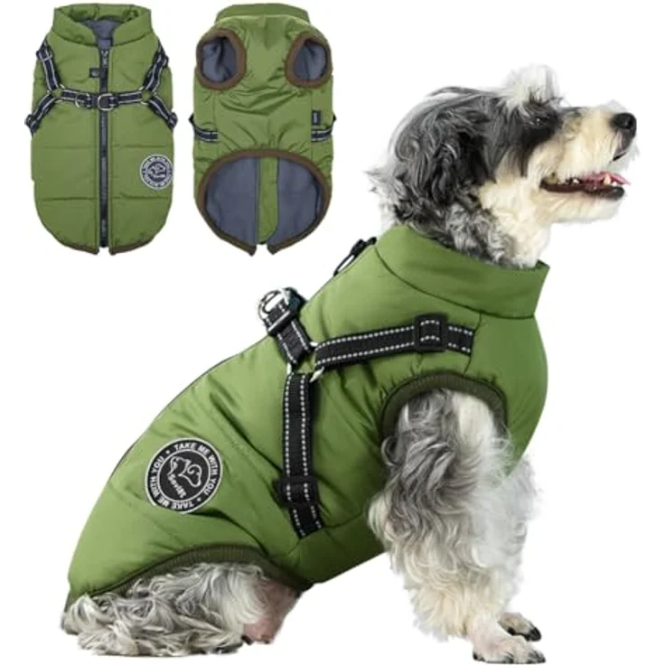 Savlot Hundejacke Wintermantel, Wasserdicht und Windbeständig mit Reflektoren, Ärmellos, Grün, S – Bild 1