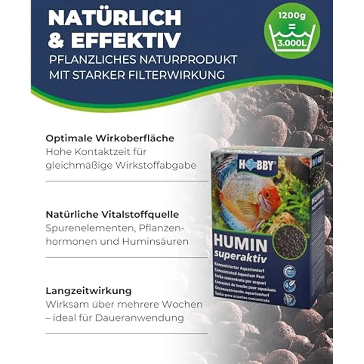 HOBBY Aquaristik Humin superaktiv, 1200 ml konzentrierter Aquarientorf, Wasseraufbereiter für gesunde Fische und Pflanzen, ideal für Süß- und Meerwasseraquarien – Bild 3