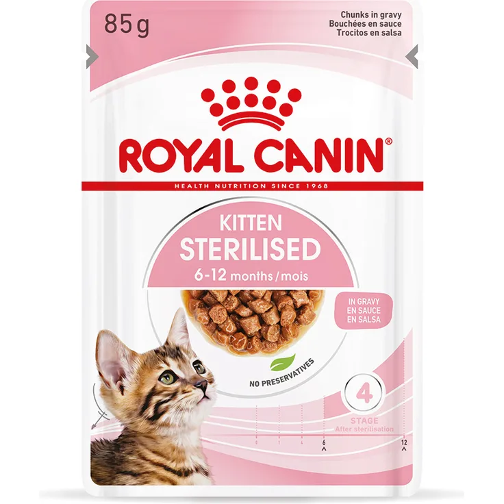 Royal Canin Sterilised Kitten in Soße, 24 x 85 g, Vollwertiges Nassfutter für kastrierte Kätzchen, moderater Fettgehalt, optimale Nährstoffkombination