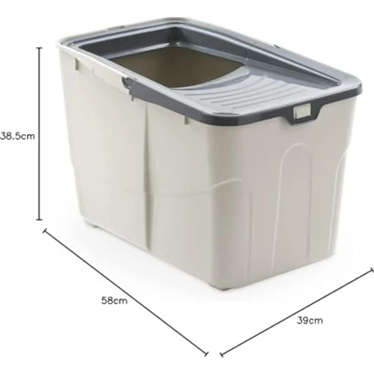 Felyn Go Katzentoilette "BUXO OPEN", moderne offene Katzentoilette in Grau mit hochwirksamer Verschlussstruktur, 58 x 39 x 38.5 cm, inkl. Schaufel und Staufach – Bild 3