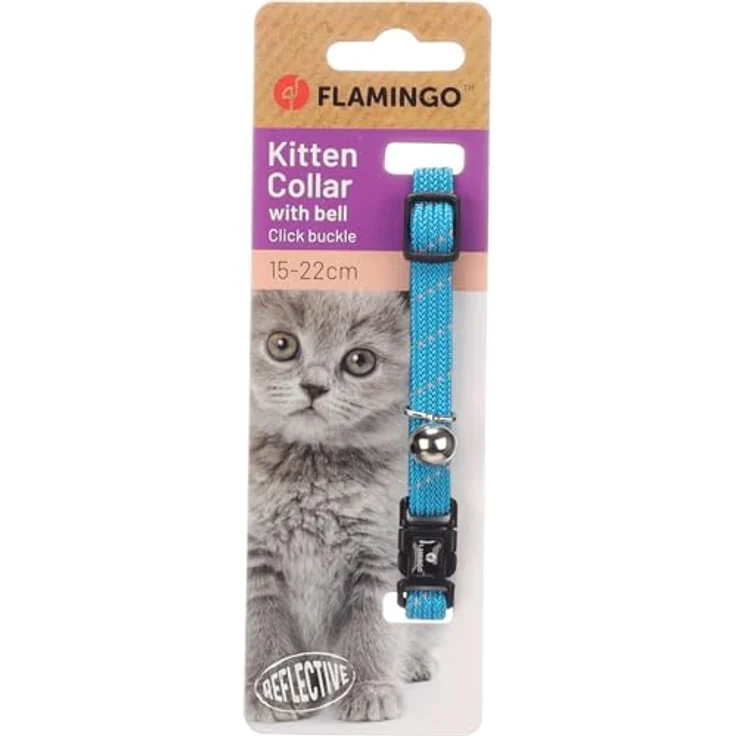 Flamingo Katzenhalsband Kitten Elza, blau, elastisches Nylon, reflektierend, 15–22 cm mit Glöckchen – Bild 4