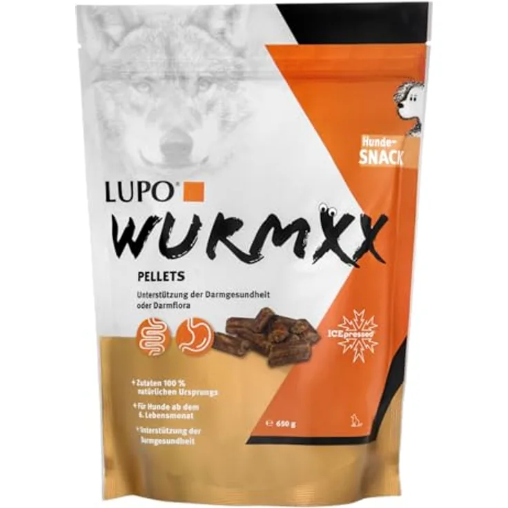 Luposan Lupo WURMXX Snacks, Pellets Ergänzungsfuttermittel für Darmgesundheit mit Ente und Kräutern, 650g