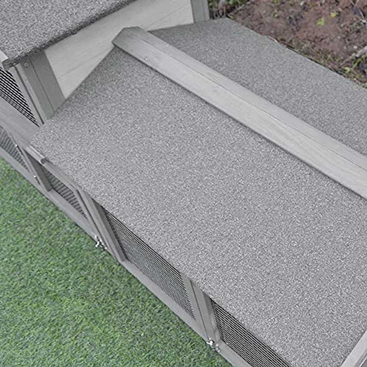 PawHut Kleintierstall Kaninchenhaus, wetterfestes Dach, leicht zu reinigen, grau & weiß – Bild 8